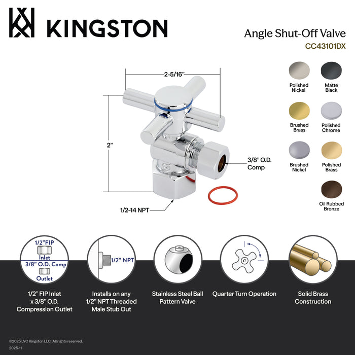 Kingston Brass CC43105DX 1/2" FIP x 3/8" O.D. Comp Quarter-Turn Angle Shut-Off Valve, Oil Rubbed Bronze