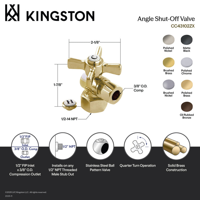 Kingston Brass CC43105ZX 1/2" FIP x 3/8" O.D. Comp Quarter-Turn Angle Shut-Off Valve, Oil Rubbed Bronze