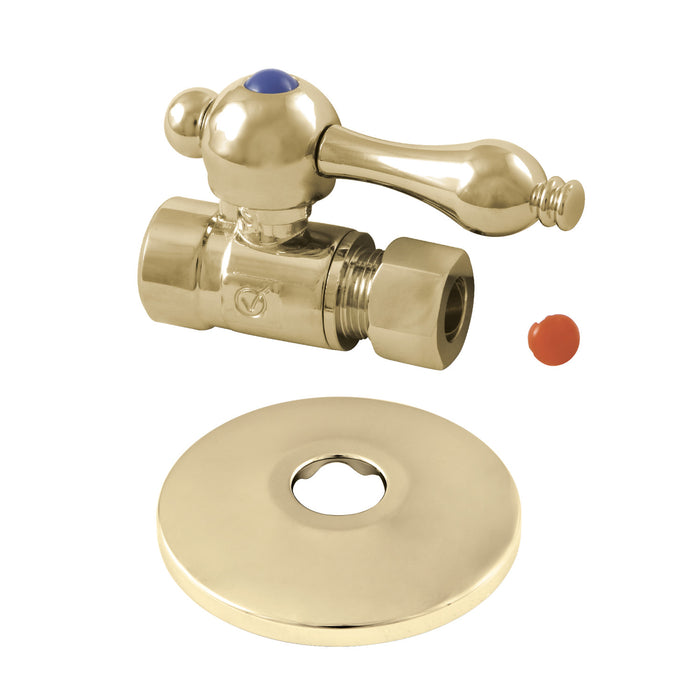 Kingston Brass CC43252K 1/2" Sweat x 3/8" O.D. Comp Quarter-Turn Straight Shut-Off Valve with Flange, Polished Brass
