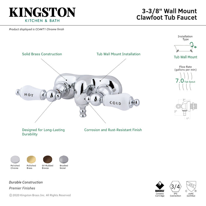 Kingston Brass CC43T8 Vintage 3-3/8-Inch Wall Mount Tub Faucet, Brushed Nickel