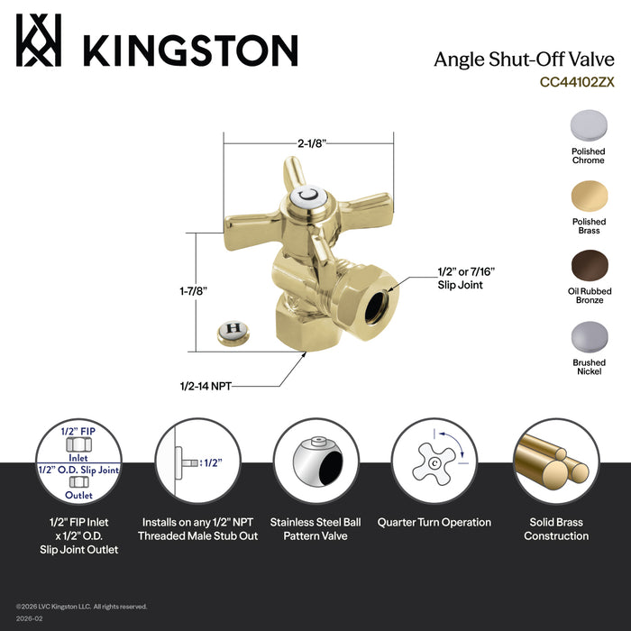 Kingston Brass CC44105ZX 1/2" FIP x 1/2" or 7/16" Slip Joint Quarter-Turn Angle Shut-Off Valve, Oil Rubbed Bronze