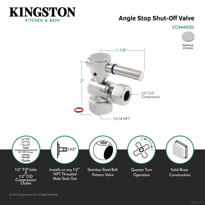 Kingston Brass CC44401DL 1/2" FIP x 1/2" O.D. Comp Quarter-Turn Angle Shut-Off Valve, Polished Chrome