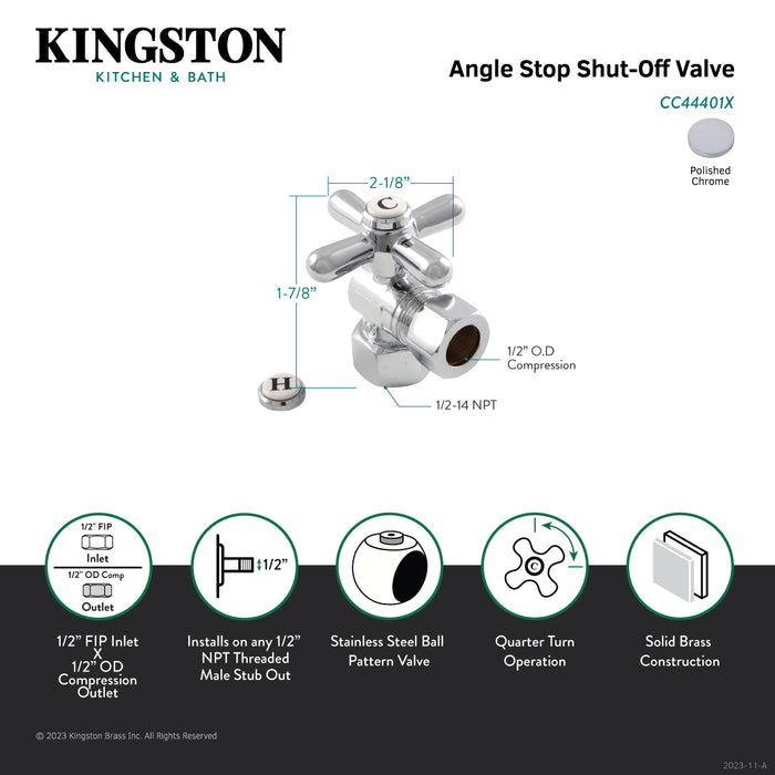 Kingston Brass CC44401X 1/2" FIP x 1/2" O.D. Comp Quarter-Turn Angle Shut-Off Valve, Polished Chrome