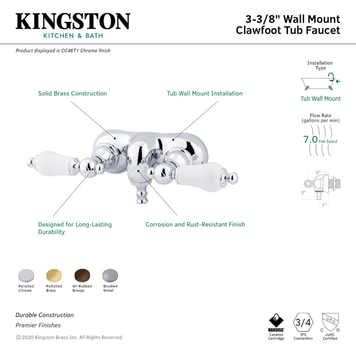 Kingston Brass CC45T8 Vintage 3-3/8-Inch Wall Mount Tub Faucet, Brushed Nickel