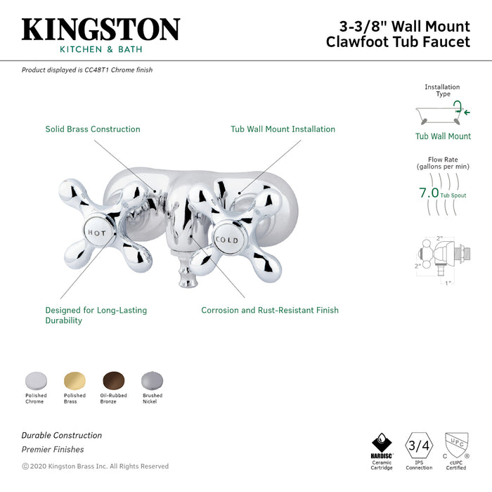 Kingston Brass CC47T8 Vintage 3-3/8-Inch Wall Mount Tub Faucet, Brushed Nickel