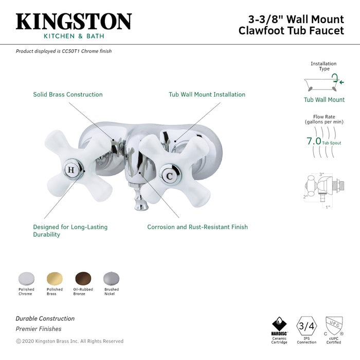 Kingston Brass CC49T8 Vintage 3-3/8-Inch Wall Mount Tub Faucet, Brushed Nickel