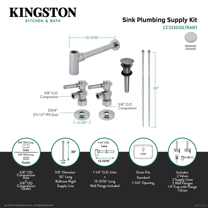Kingston Brass CC53301DLTRMK1 Trimscape Modern Plumbing Sink Trim Kit with Bottle Trap and Drain (No Overflow), Polished Chrome