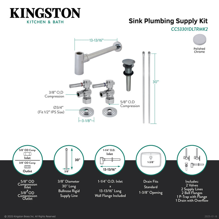 Kingston Brass CC53301DLTRMK2 Trimscape Modern Plumbing Sink Trim Kit with Bottle Trap and Overflow Drain, Polished Chrome