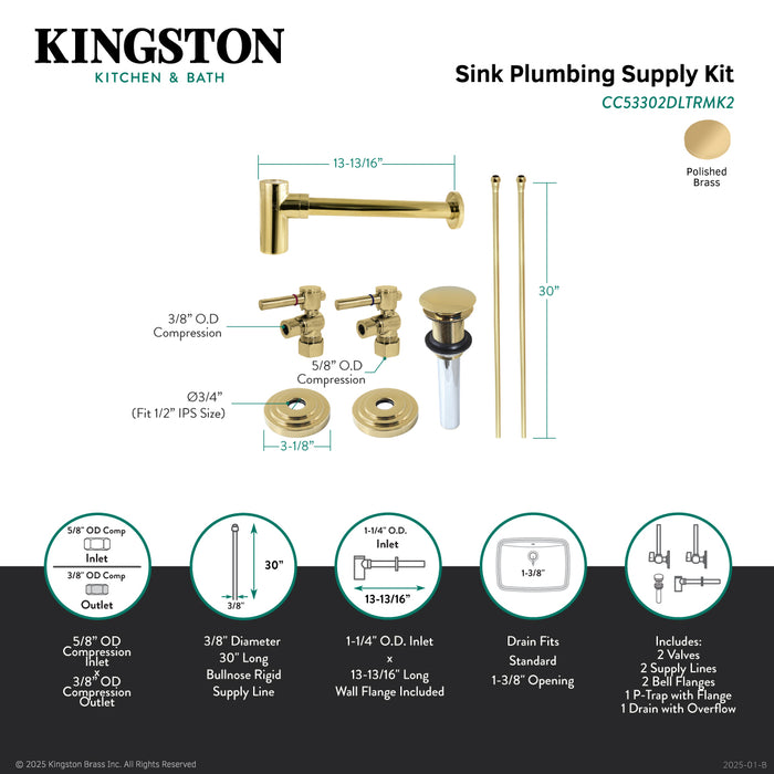 Kingston Brass CC53302DLTRMK2 Trimscape Modern Plumbing Sink Trim Kit with Bottle Trap and Overflow Drain, Polished Brass