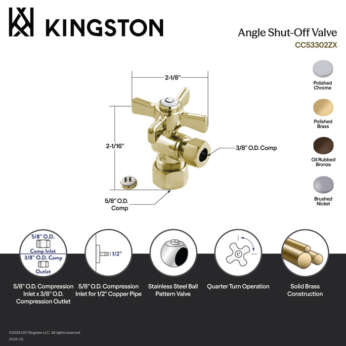 Kingston Brass CC53305ZX 5/8" O.D. Comp x 3/8" O.D. Comp Quarter-Turn Angle Shut-Off Valve, Oil Rubbed Bronze