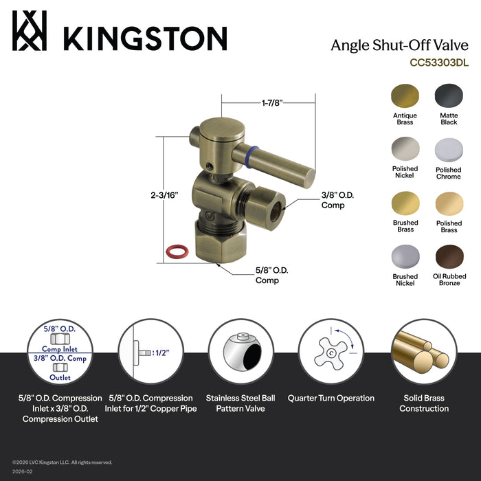 Kingston Brass CC53306DL 5/8" O.D. Comp x 3/8" O.D. Comp Quarter-Turn Angle Shut-Off Valve, Polished Nickel