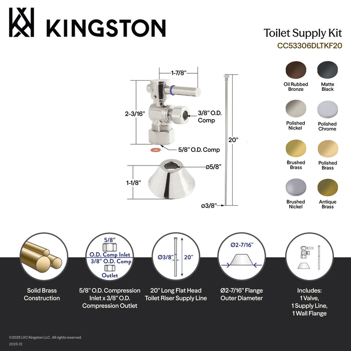 Kingston Brass CC53306DLTKF20 Modern Plumbing Toilet Trim Kit, 5/8" x 3/8" O.D. Comp, Polished Nickel