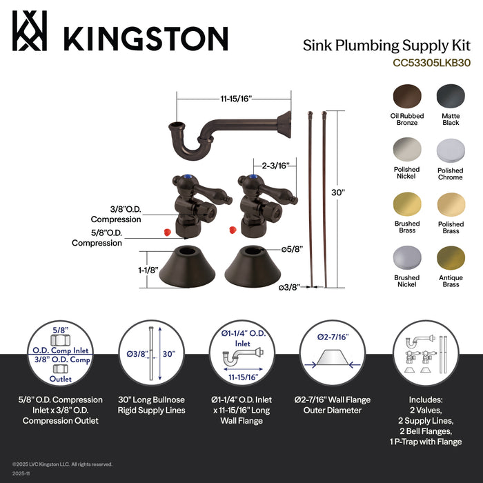 Kingston Brass CC53306LKB30 Trimscape Traditional Plumbing Sink Trim Kit with P-Trap, Polished Nickel