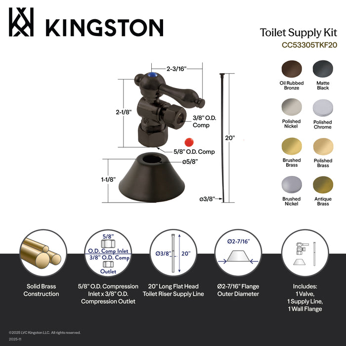 Kingston Brass CC53306TKF20 Traditional Plumbing Toilet Trim Kit, 5/8" x 3/8" O.D. Comp, Polished Nickel