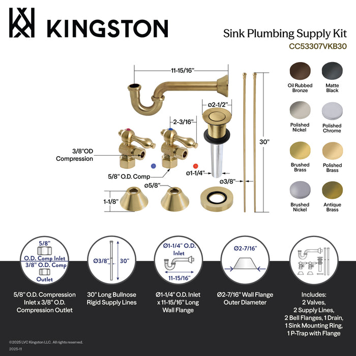Kingston Brass CC53306VKB30 Trimscape Traditional Plumbing Sink Trim Kit with P-Trap and Drain, Polished Nickel