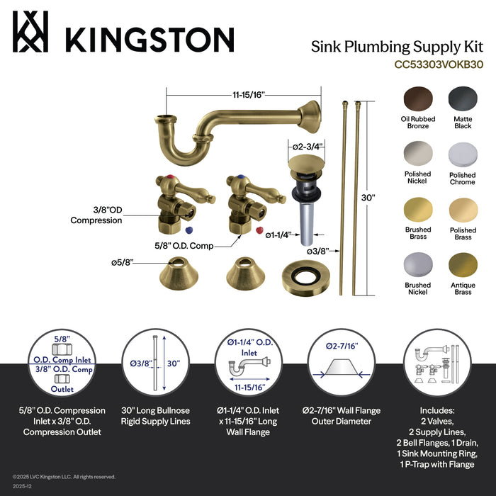 Kingston Brass CC53306VOKB30 Trimscape Traditional Plumbing Sink Trim Kit with P-Trap and Overflow Drain, Polished Nickel