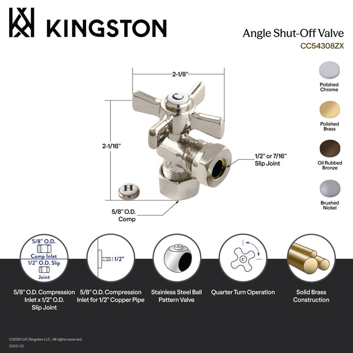 Kingston Brass CC54305ZX 5/8" O.D. Comp x 1/2" or 7/16" Slip Joint Quarter-Turn Angle Shut-Off Valve, Oil Rubbed Bronze