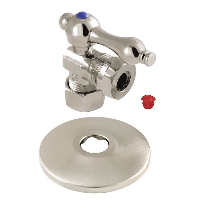 Kingston Brass CC54308K 5/8" O.D. Comp x 1/2" or 7/16" Slip Joint Quarter-Turn Angle Shut-Off Valve with Flange, Brushed Nickel