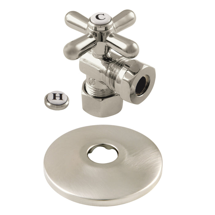 Kingston Brass CC54308XK 5/8" O.D. Comp x 1/2" or 7/16" Slip Joint Quarter-Turn Angle Shut-Off Valve with Flange, Brushed Nickel