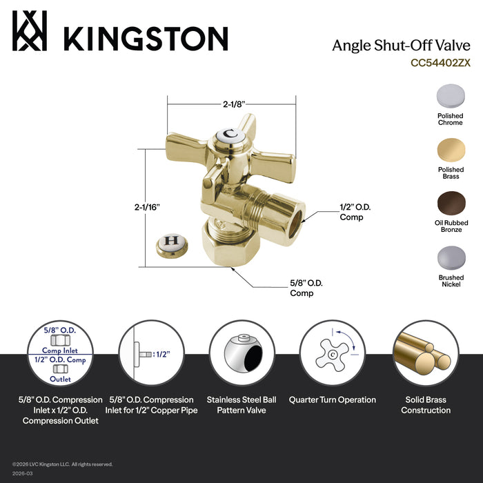 Kingston Brass CC54405ZX 5/8" O.D. Comp x 1/2" O.D. Comp Quarter-Turn Angle Shut-Off Valve, Oil Rubbed Bronze