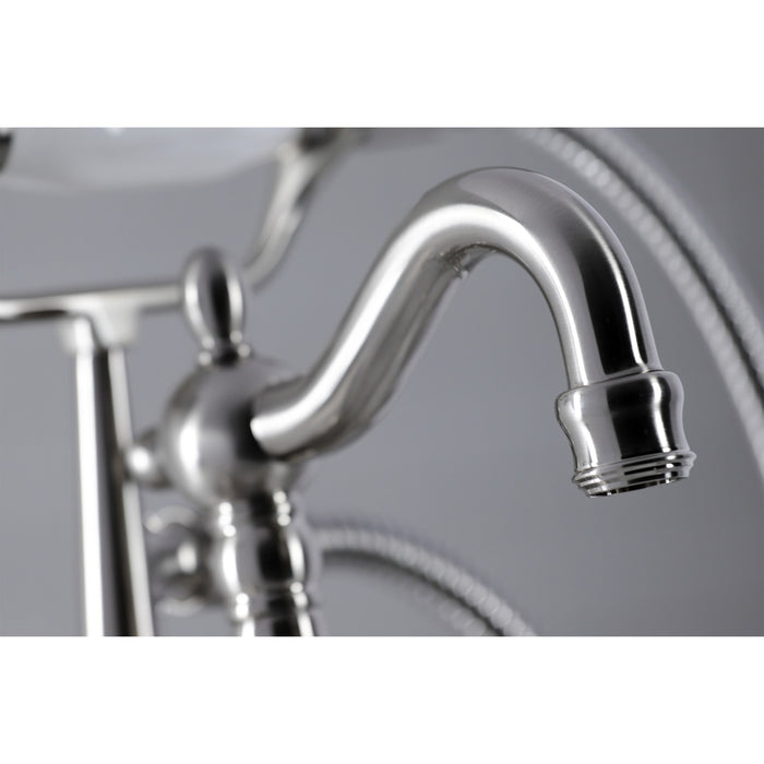 Kingston Brass CC6013T8 Vintage 3-3/8" Adjustable Center Deck-Mount Clawfoot Tub Faucet with Hand Shower, Brushed Nickel