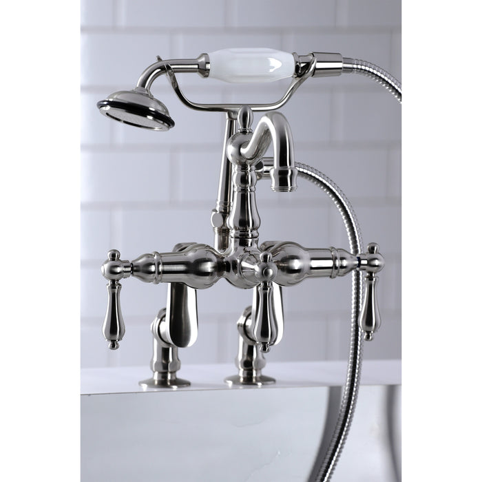 Kingston Brass CC6013T8 Vintage 3-3/8" Adjustable Center Deck-Mount Clawfoot Tub Faucet with Hand Shower, Brushed Nickel
