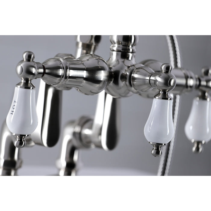 Kingston Brass CC6017T8 Vintage 3-3/8" Adjustable Center Deck-Mount Clawfoot Tub Faucet with Hand Shower, Brushed Nickel
