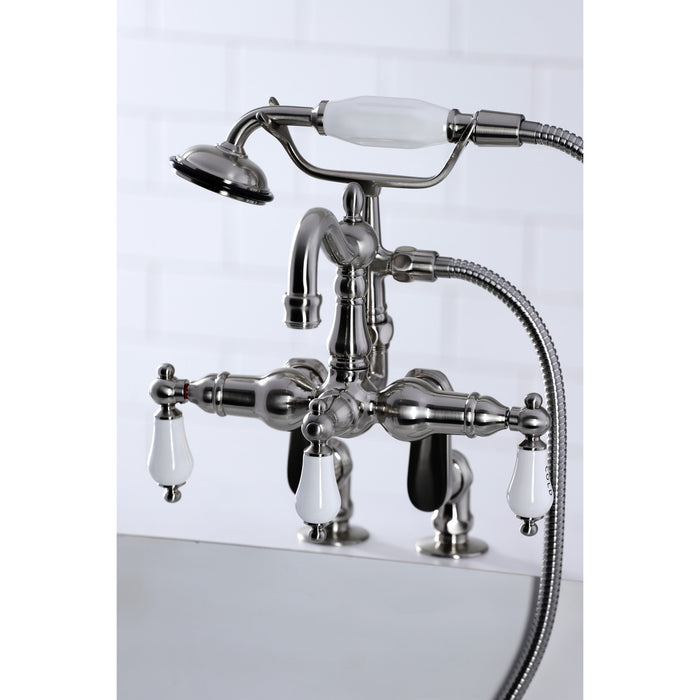 Kingston Brass CC6017T8 Vintage 3-3/8" Adjustable Center Deck-Mount Clawfoot Tub Faucet with Hand Shower, Brushed Nickel