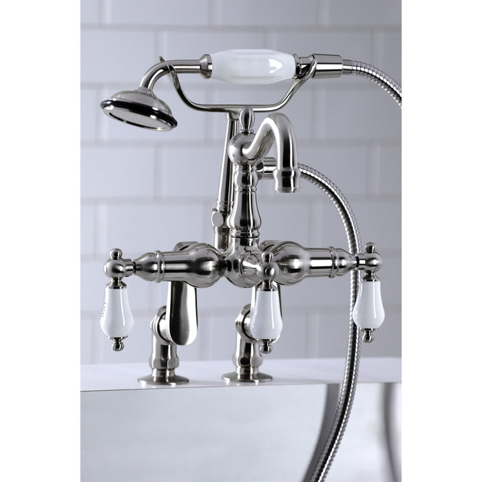 Kingston Brass CC6017T8 Vintage 3-3/8" Adjustable Center Deck-Mount Clawfoot Tub Faucet with Hand Shower, Brushed Nickel