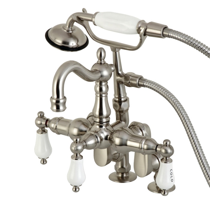 Kingston Brass CC6017T8 Vintage 3-3/8" Adjustable Center Deck-Mount Clawfoot Tub Faucet with Hand Shower, Brushed Nickel