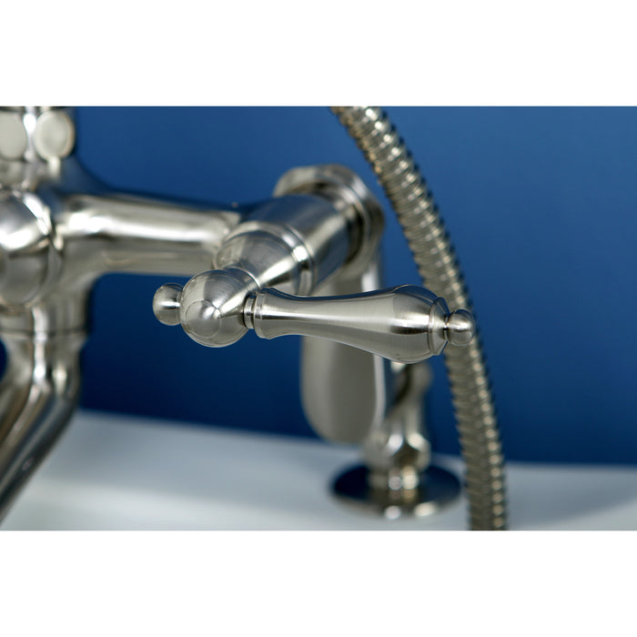 Kingston Brass CC651T8 Vintage 7" Adjustable Center Deck-Mount Clawfoot Tub Faucet with Hand Shower, Brushed Nickel