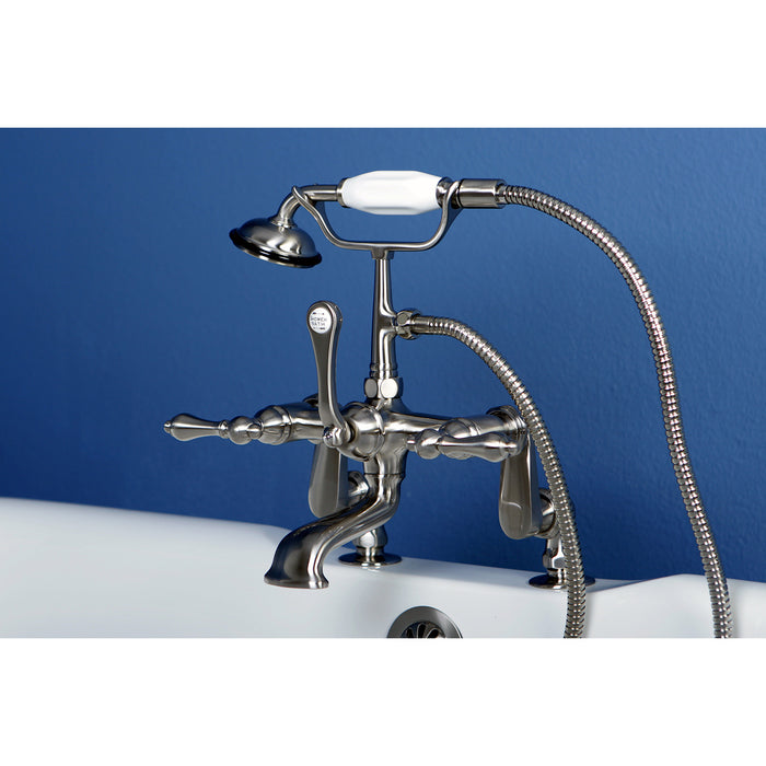 Kingston Brass CC651T8 Vintage 7" Adjustable Center Deck-Mount Clawfoot Tub Faucet with Hand Shower, Brushed Nickel