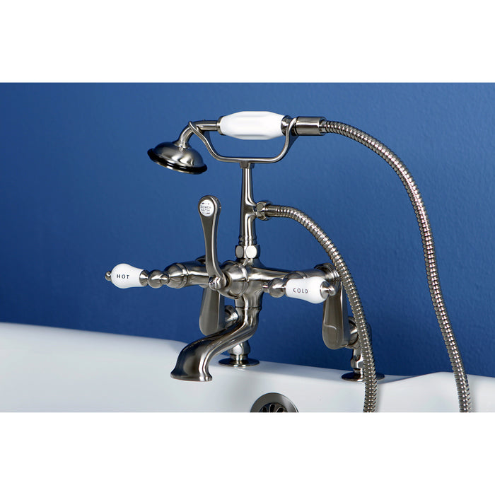 Kingston Brass CC653T8 Vintage 7" Adjustable Center Deck-Mount Clawfoot Tub Faucet with Hand Shower, Brushed Nickel