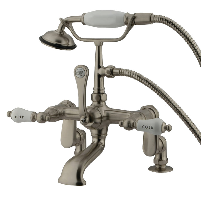 Kingston Brass CC653T8 Vintage 7" Adjustable Center Deck-Mount Clawfoot Tub Faucet with Hand Shower, Brushed Nickel