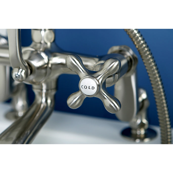 Kingston Brass CC657T8 Vintage 7" Adjustable Center Deck-Mount Clawfoot Tub Faucet with Hand Shower, Brushed Nickel