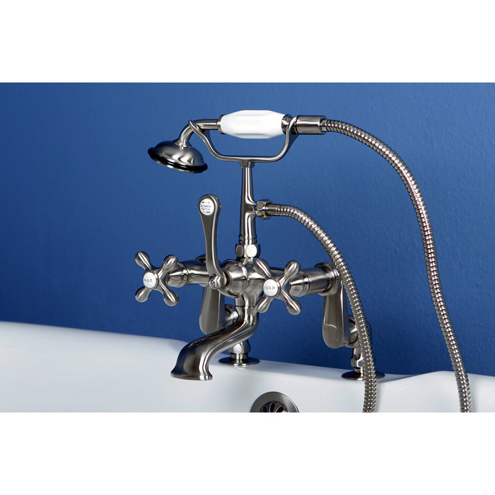 Kingston Brass CC657T8 Vintage 7" Adjustable Center Deck-Mount Clawfoot Tub Faucet with Hand Shower, Brushed Nickel
