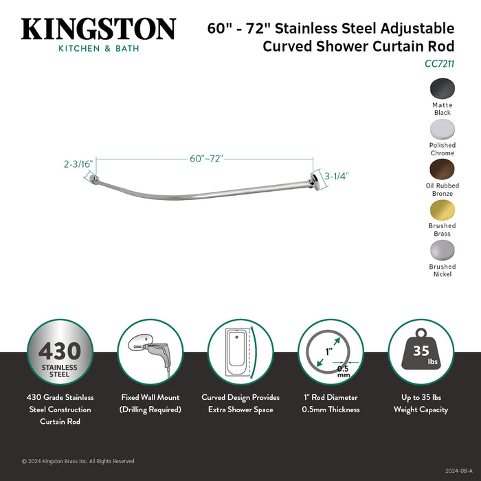 Kingston Brass CC7215 Edenscape 72" Stainless Steel Single Curved Shower Curtain Rod, Oil Rubbed Bronze