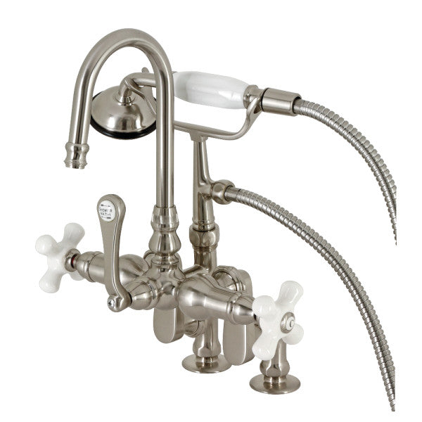 Kingston Brass CC8538PX  3-7/16" Adjustable Center Deck-Mount Clawfoot Tub Faucet with Hand Shower, Brushed Nickel