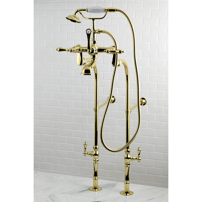 Kingston Brass CCK103T2 Vintage Freestanding Clawfoot Tub Faucet Package with Supply Lines and Hand Shower, Polished Brass