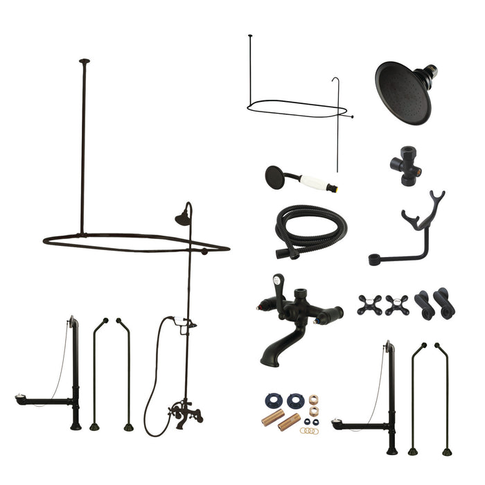 Kingston Brass CCK1180AX Vintage Tub Wall Mount Clawfoot Tub Faucet Package with Shower Enclosure and Hand Shower, Matte Black