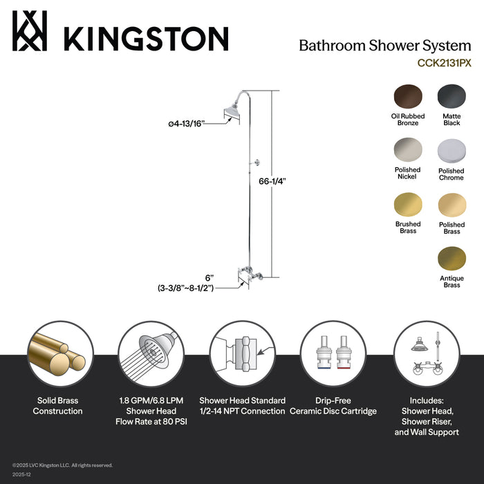 Kingston Brass CCK2130PX Vintage Wall Mount Shower Combo, Matte Black