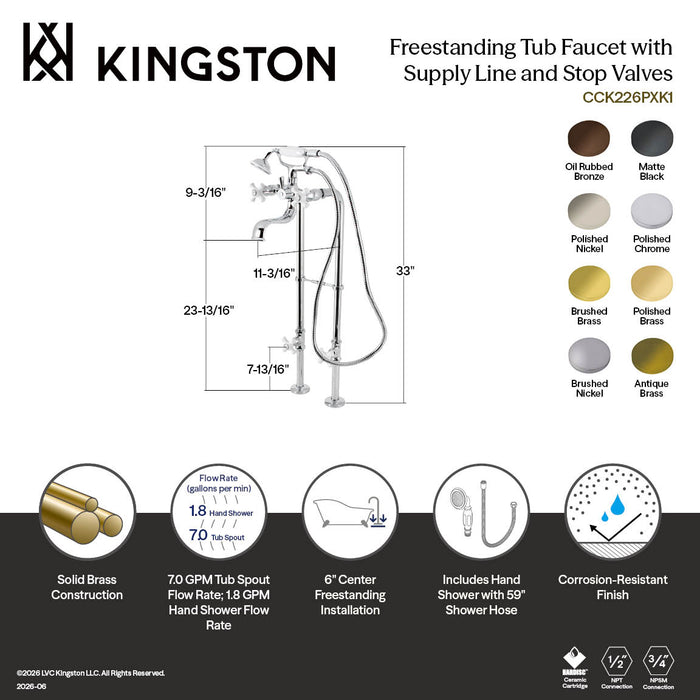 Kingston Brass CCK226PXK5 Kingston Freestanding Clawfoot Tub Faucet Package with Supply Line, Oil Rubbed Bronze