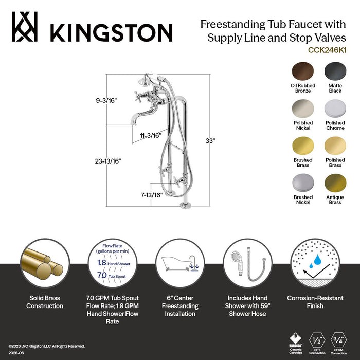 Kingston Brass CCK246K5 Essex Freestanding Clawfoot Tub Faucet Package with Supply Line, Oil Rubbed Bronze