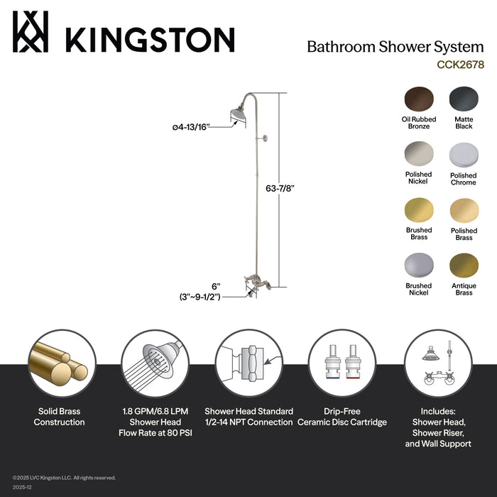 Kingston Brass CCK2670 Vintage Wall Mount Shower Combo, Matte Black