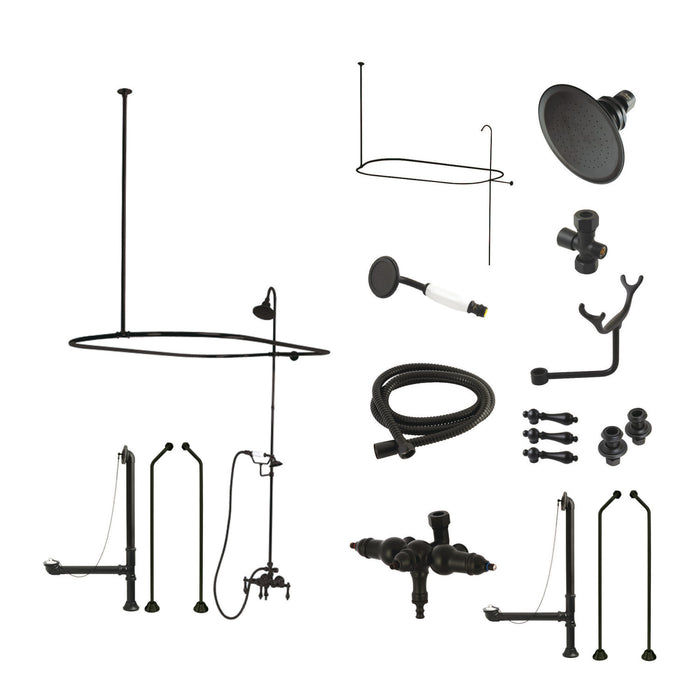 Kingston Brass CCK3180AL Vintage Tub Wall Mount Down Spout Clawfoot Tub Faucet Package with Shower Enclosure and Hand Shower, Matte Black
