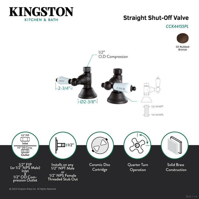 Kingston Brass CCK44155PL 1/2" FIP x 1/2" O.D. Comp Quarter-Turn Straight Shut-Off Valve, Oil Rubbed Bronze