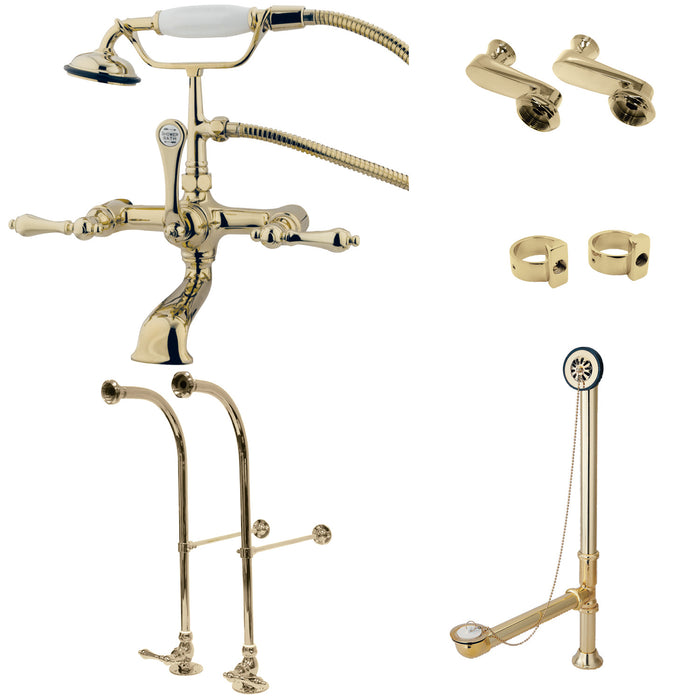 Kingston Brass CCK5102AL Vintage Freestanding Clawfoot Tub Faucet Package with Supply Line, Hand Shower and Tub Drain, Polished Brass