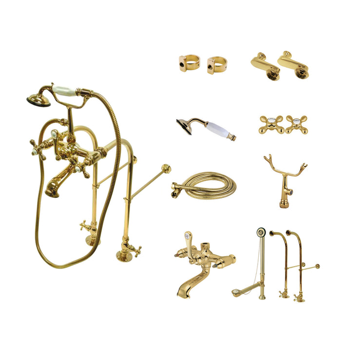 Kingston Brass CCK5102AX Vintage Freestanding Clawfoot Tub Faucet Package with Supply Line, Hand Shower and Tub Drain, Polished Brass