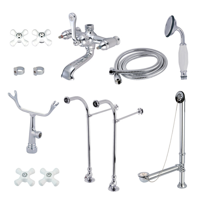 Kingston Brass CCK5171PX Vintage Freestanding Clawfoot Tub Faucet Package with Supply Line, Hand Shower and Tub Drain, Polished Chrome