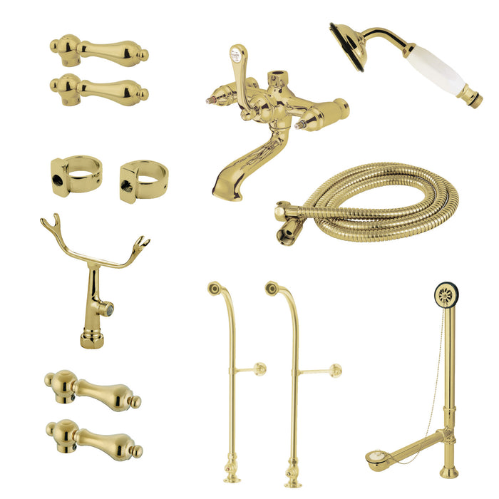 Kingston Brass CCK5172AL Vintage Freestanding Clawfoot Tub Faucet Package with Supply Line, Hand Shower and Tub Drain, Polished Brass